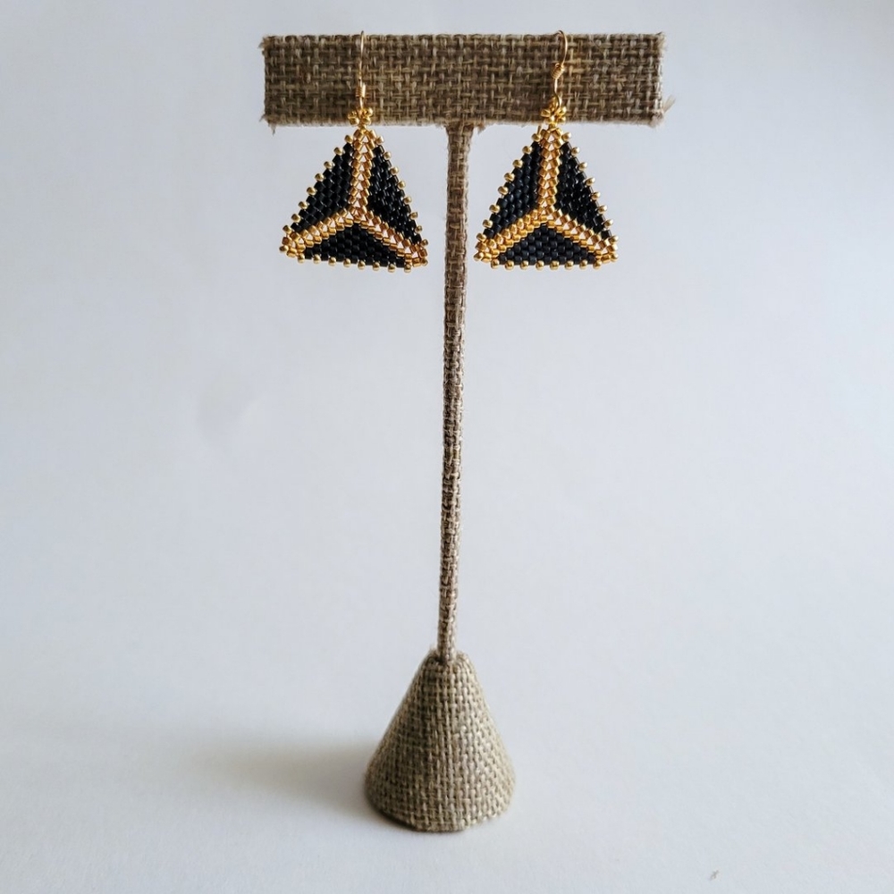 Black & Gold Geometric Beaded Earrings